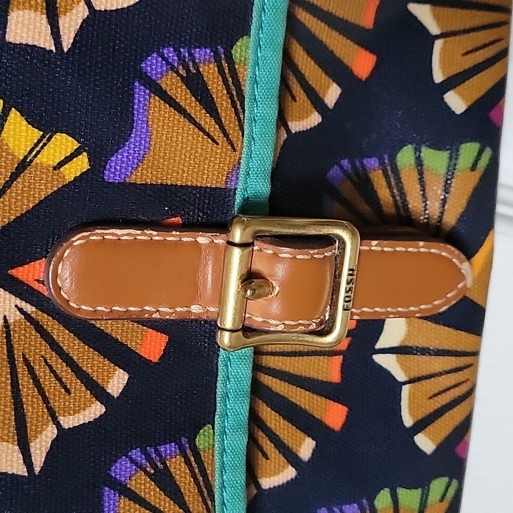 Fossil Crossbody Shoulder Coated Canvas Bag Pencil Shaving Design